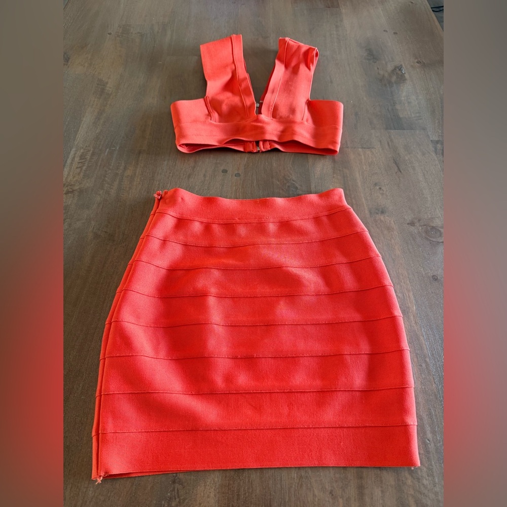 Herve Leger Coral Red Bandage set